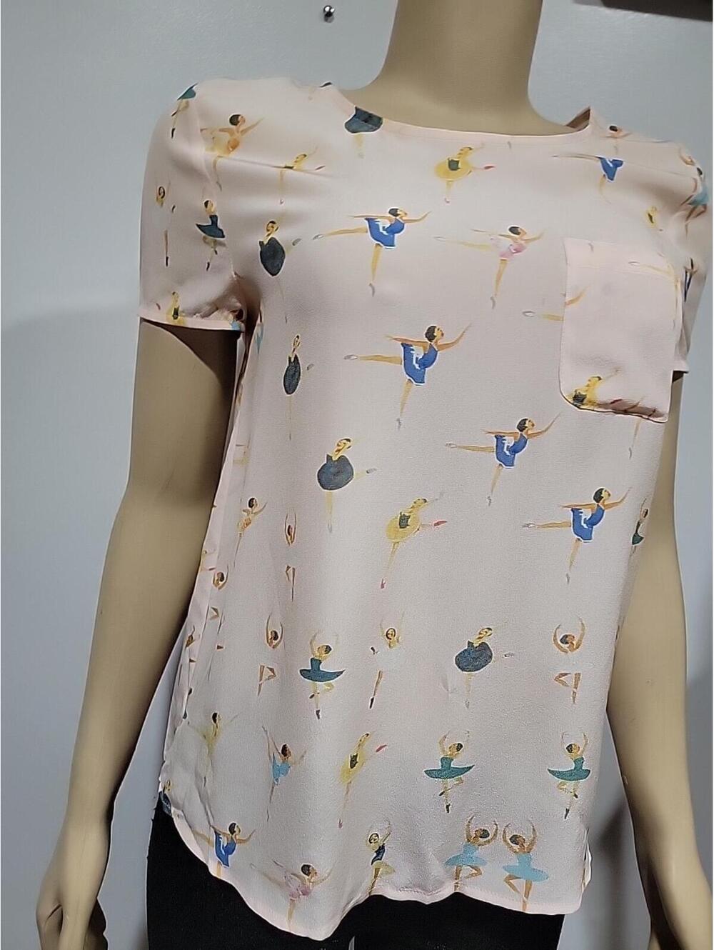 Sezane X G Kero Women's Top 36/S Ballerina Pink Silk Blouse Short Sleeve #C - Picture 5 of 9